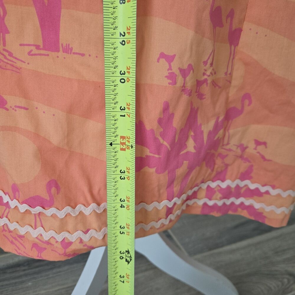 Lilly Pulitzer Vintage Strapless Dress Sz 8 Orange Pink Flamingo Palm Tie Back - Picture 6 of 8